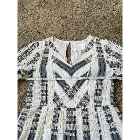 Anthropologie Ett:twa Striped Eyelet Romper Short Sleeve White Gray Blue 10 - Picture 14 of 16